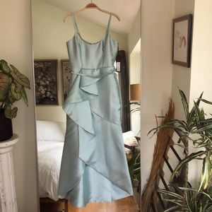 Parker Black seafoam ruffle belted evening gown